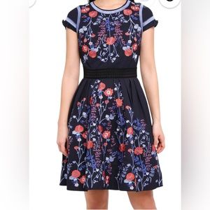 Foxiedox Navy Dress with Colorful Embroidery XS